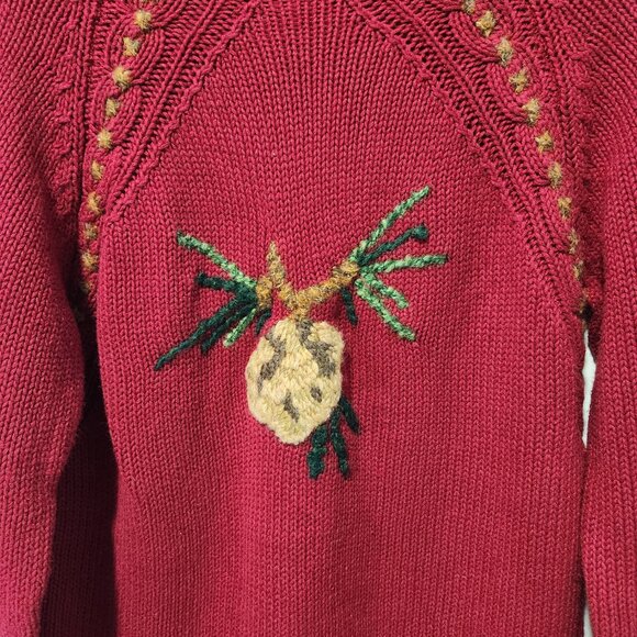 Coldwater Creek Vintage Red Woodland Pinecone Embroidered Pullover Sweater Small - Picture 3 of 9